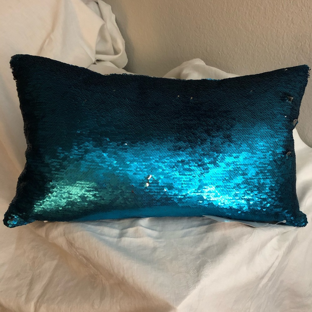 Thro Melody Mermaid Reversed to Shiny Silver Faux Linen Pillow